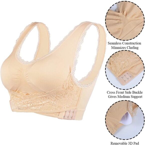 Nwt Pink Lift Wireless Front X Buckle Lace Bralette - Picture 9 of 16